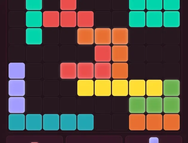 Plokk grid with brightly colored blocks and a score display